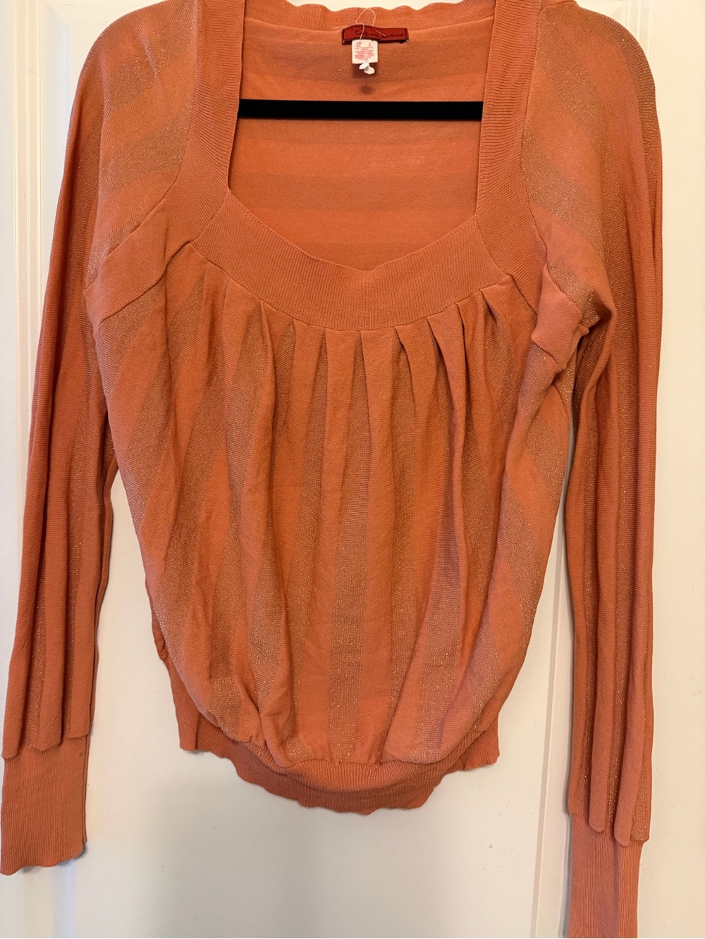 Women’s Pleated Scoop Neck Sweater in Rust Orange